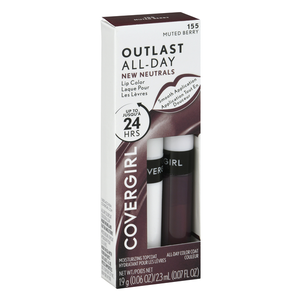 slide 1 of 1, Covergirl Outlast All Day Neutrals Lip Color With Topcoat, Muted Berry 155, 0.07 fl oz