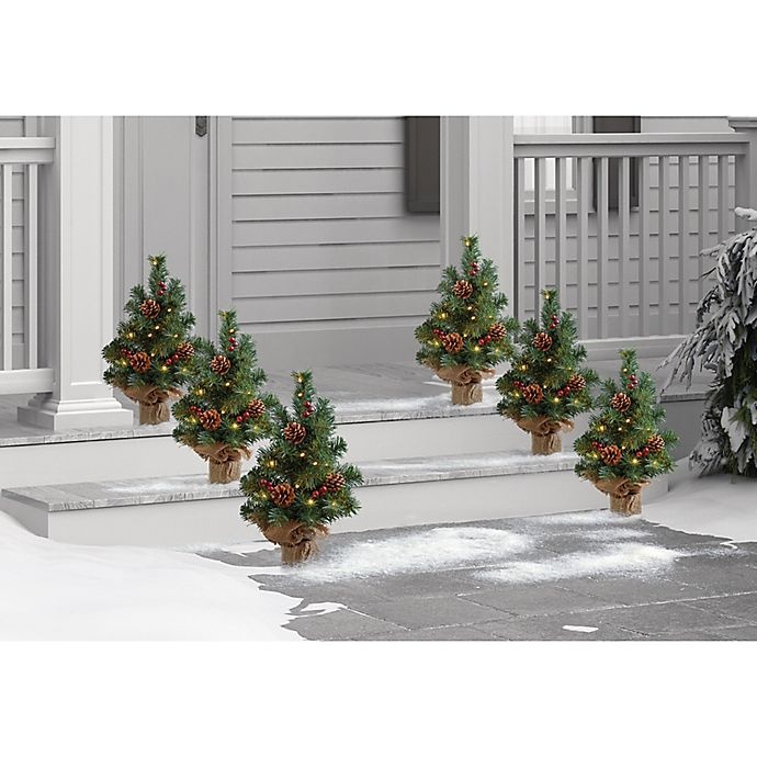 slide 2 of 2, Winter Wonderland 18-Inch Pre-Lit LED Tabletop Tree with Burlap Base, 6 ct