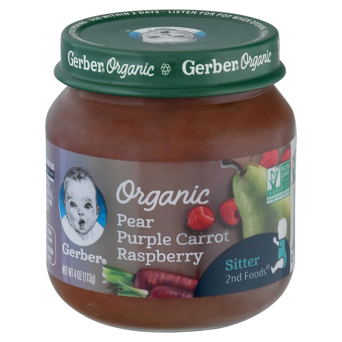 slide 8 of 11, Gerber Organic 2nd Foods Pear Purple Carrot & Raspberry, 4 oz