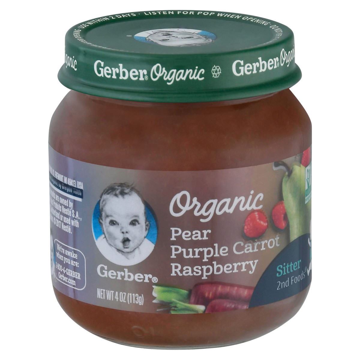 slide 1 of 11, Gerber Organic 2nd Foods Pear Purple Carrot & Raspberry, 4 oz