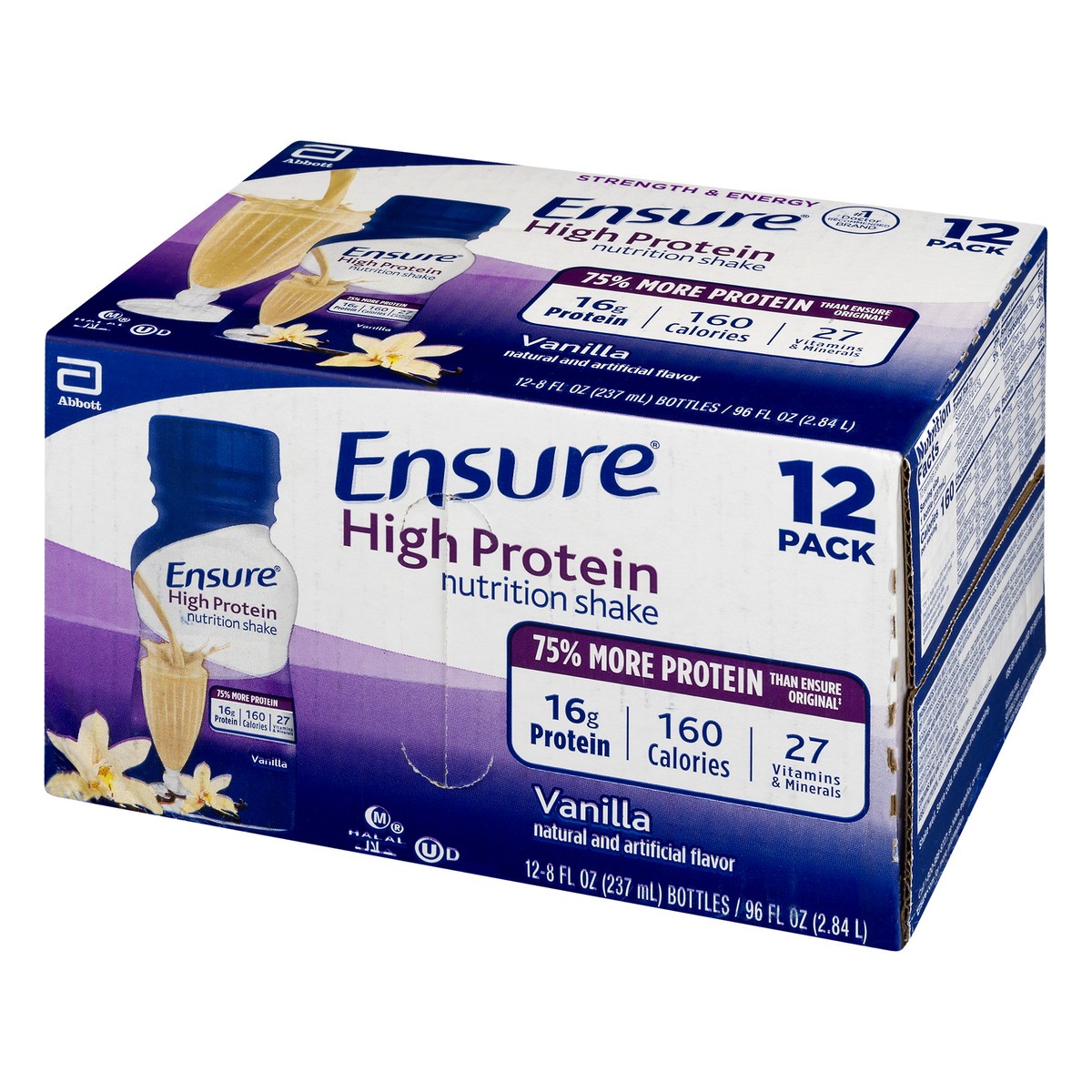 slide 3 of 10, Ensure High Protein Vanilla Nutrition Shake 12 - 8 fl oz Bottles, 96 fl oz