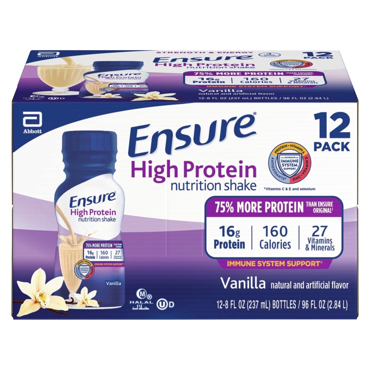 slide 1 of 10, Ensure High Protein Vanilla Nutrition Shake 12 - 8 fl oz Bottles, 96 fl oz