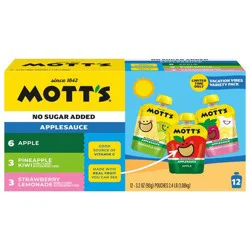 Mott's No Sugar Added Vacation Vibes Applesauce Variety Pack, 12-3.2 oz Clear Pouches