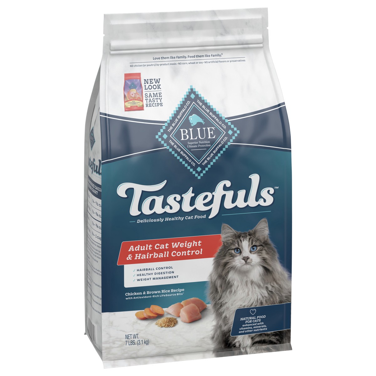 slide 3 of 7, Blue Buffalo Tastefuls Weight & Hairball Control Natural Adult Dry Cat Food, Chicken, 7lb bag, 7 lb