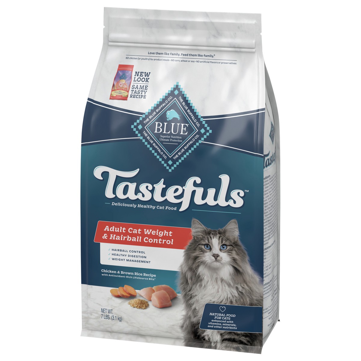 slide 4 of 7, Blue Buffalo Tastefuls Weight & Hairball Control Natural Adult Dry Cat Food, Chicken, 7lb bag, 7 lb