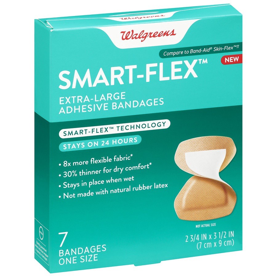 slide 1 of 5, (Max 3) Walgreens Smart-Flex Extra-Large Adhesive Bandages, 7 ct