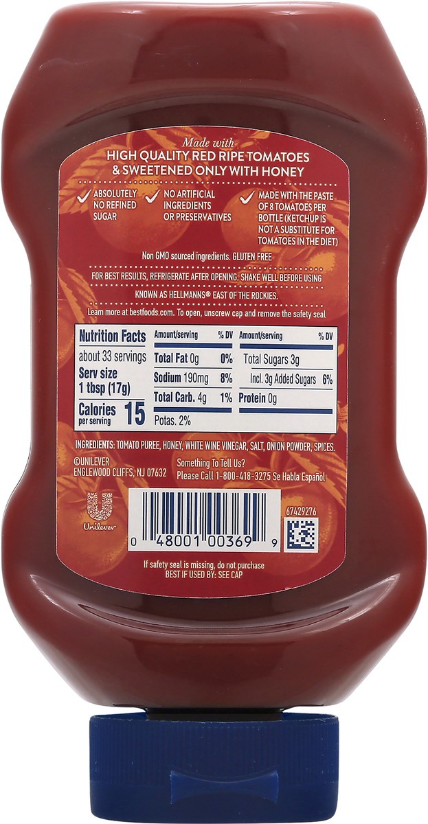 slide 3 of 10, Best Foods Real Ketchup Sweetened Only with Honey, 20 oz, 20 oz