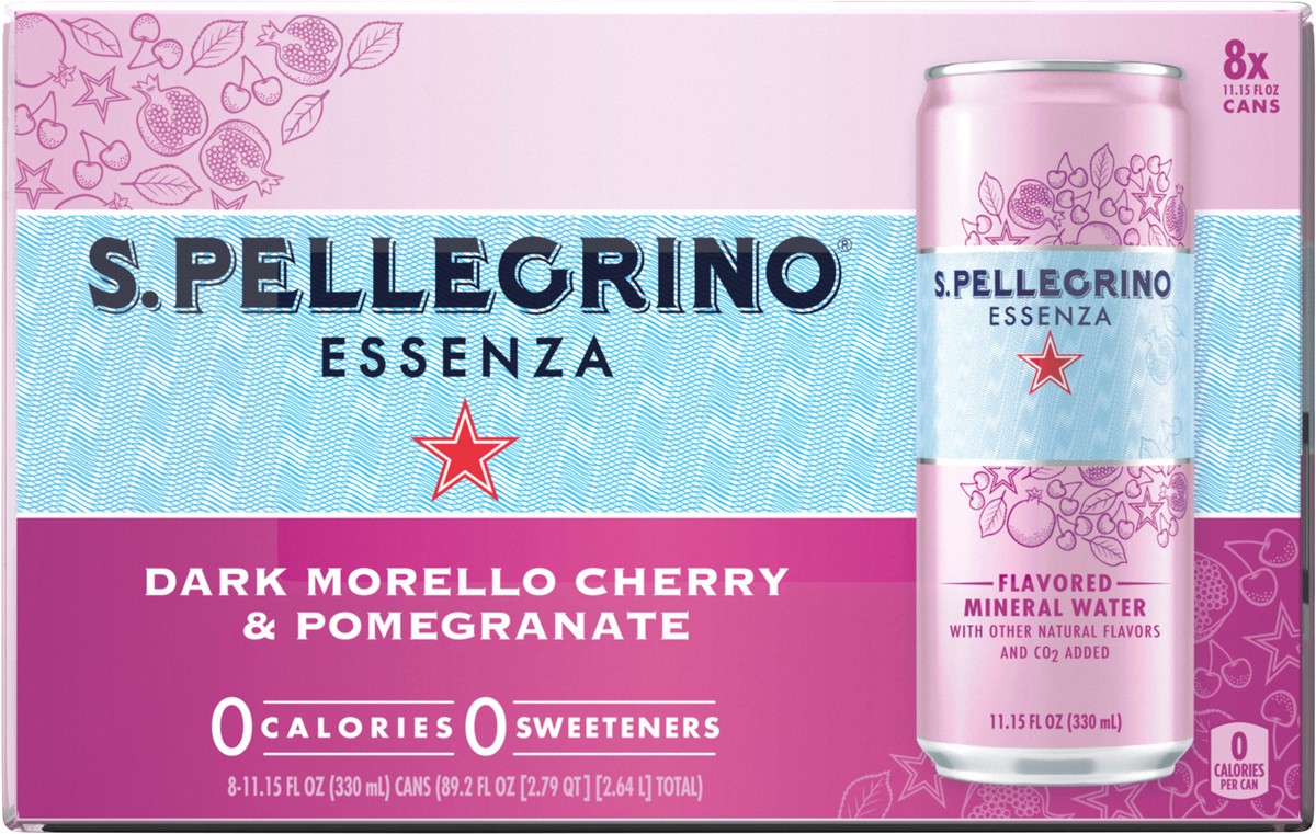 slide 10 of 13, S.Pellegrino Essenza Dark Morello Cherry & Pomegranate Flavored Mineral Water with Natural CO2 Added, 267.60 oz