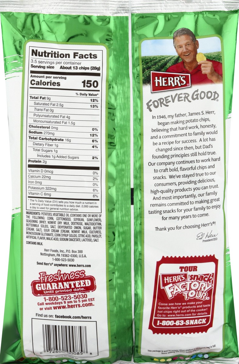 slide 11 of 12, Herr's Gluten Free Sour Cream & Onion Flavored Potato Chips 3.5 oz, 3.5 oz