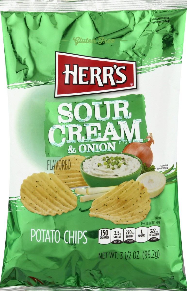 slide 6 of 12, Herr's Gluten Free Sour Cream & Onion Flavored Potato Chips 3.5 oz, 3.5 oz