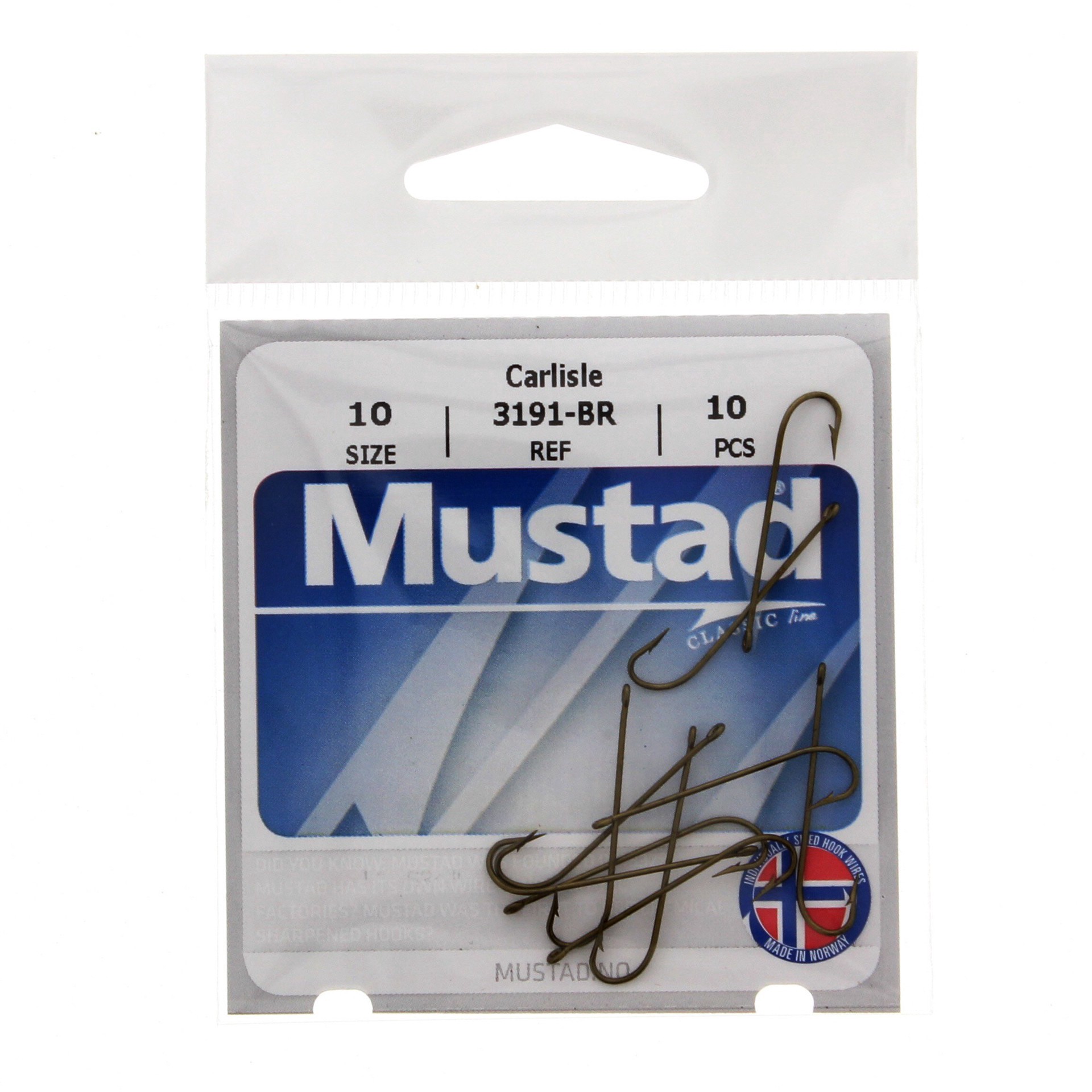 slide 1 of 1, Mustad Carlisle 3191-BR Hook, Size 10, 10 ct