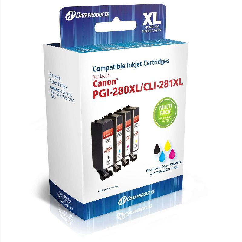 slide 1 of 3, Dataproducts Remanufactured Black/Cyan/Magenta/Yellow 4-Pack XL High Yield Ink Cartridges - Compatible with Canon PGI-280XL/CLI-281XL Ink Series - Dataproducts, 1 ct