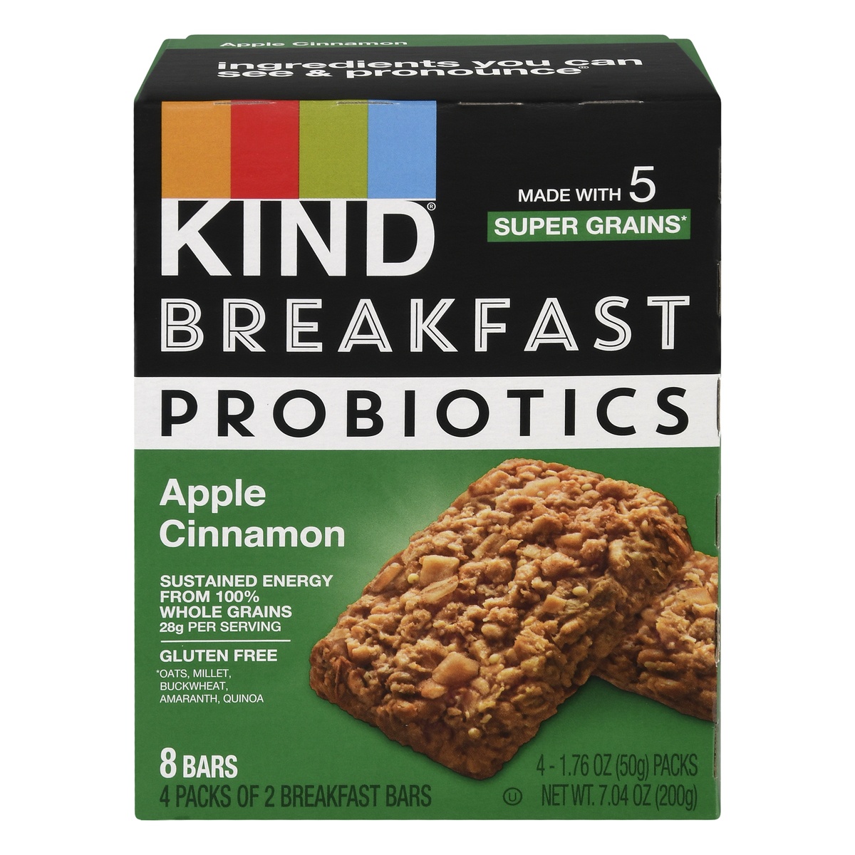 slide 1 of 1, KIND Apple Cinnamon Probiotic Breakfast Bars, 4 ct; 1.76 oz