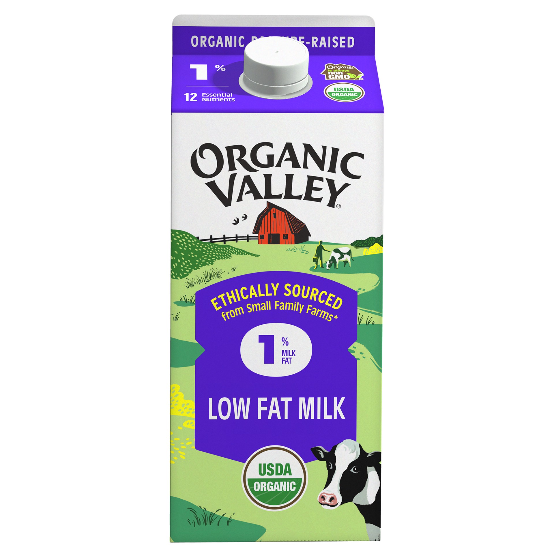 slide 1 of 4, ORGANIC VALLEY 1% (Low Fat) Organic Milk - Ultra Pasteurized, 64 oz, 64 oz