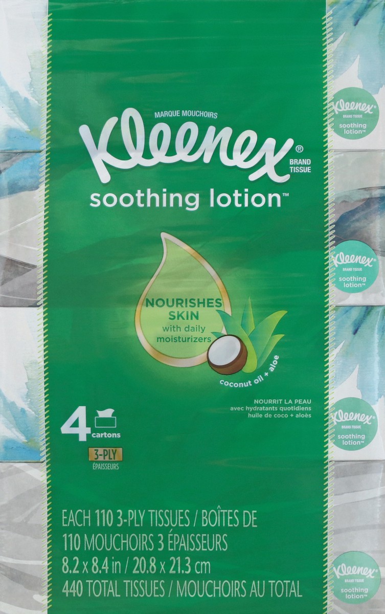 slide 1 of 10, Kleenex Soothing Lotion 4 Pack 3-Ply Coconut Oil + Aloe Tissues 4 ea, 4 ct