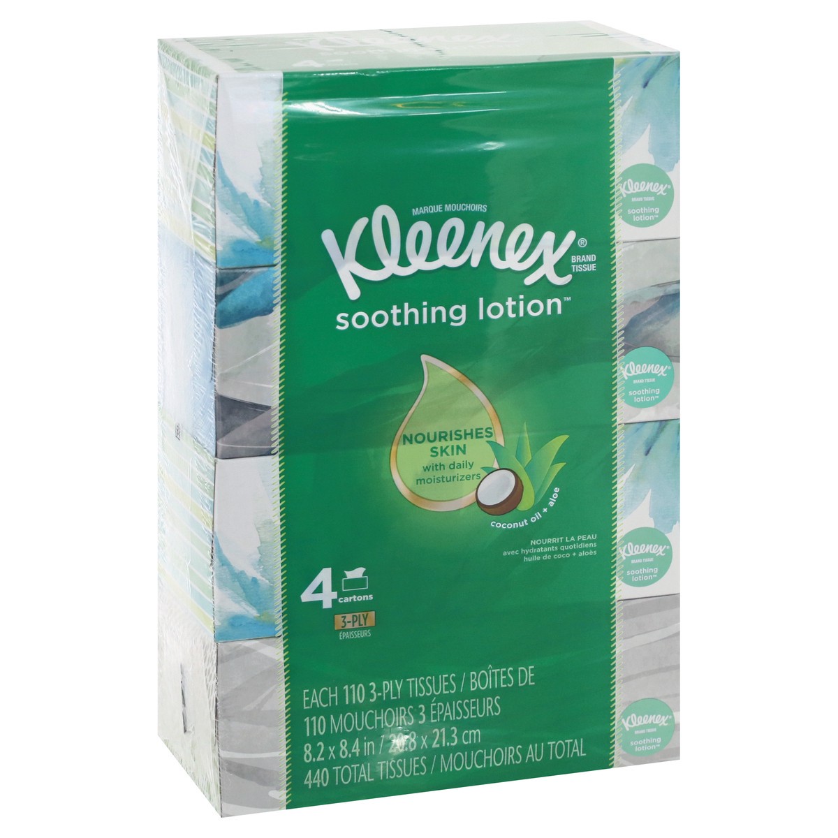 slide 8 of 10, Kleenex Soothing Lotion 4 Pack 3-Ply Coconut Oil + Aloe Tissues 4 ea, 4 ct