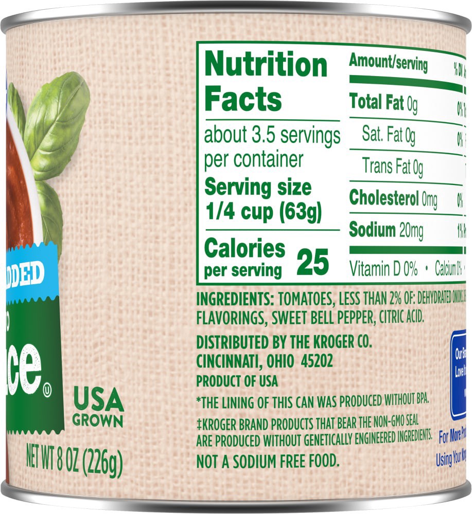 slide 5 of 5, Kroger No Salt Added Tomato Sauce, 8 oz