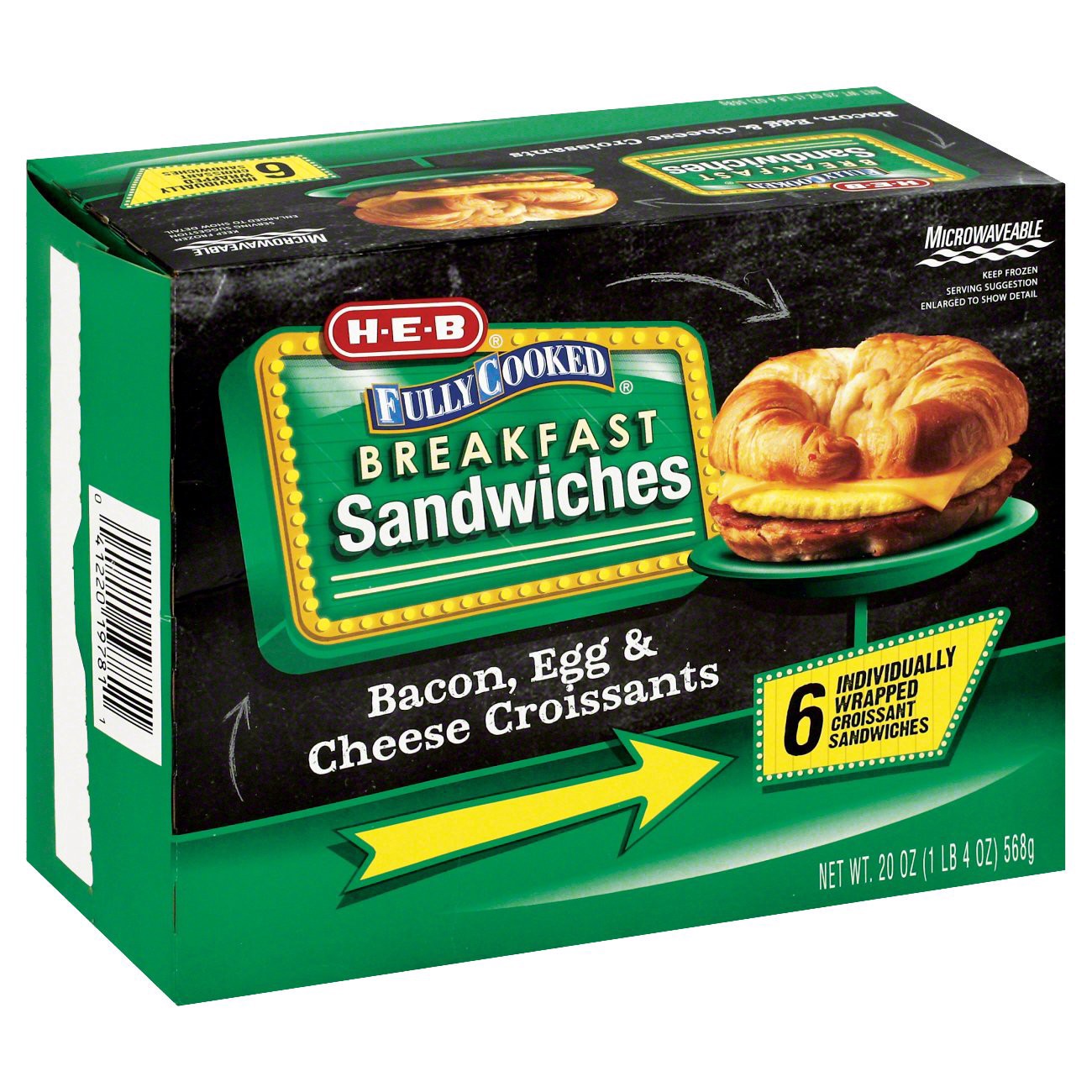 slide 1 of 1, H-E-B Fully Cooked Bacon Egg and Cheese Croissant Family Pack, 6 ct