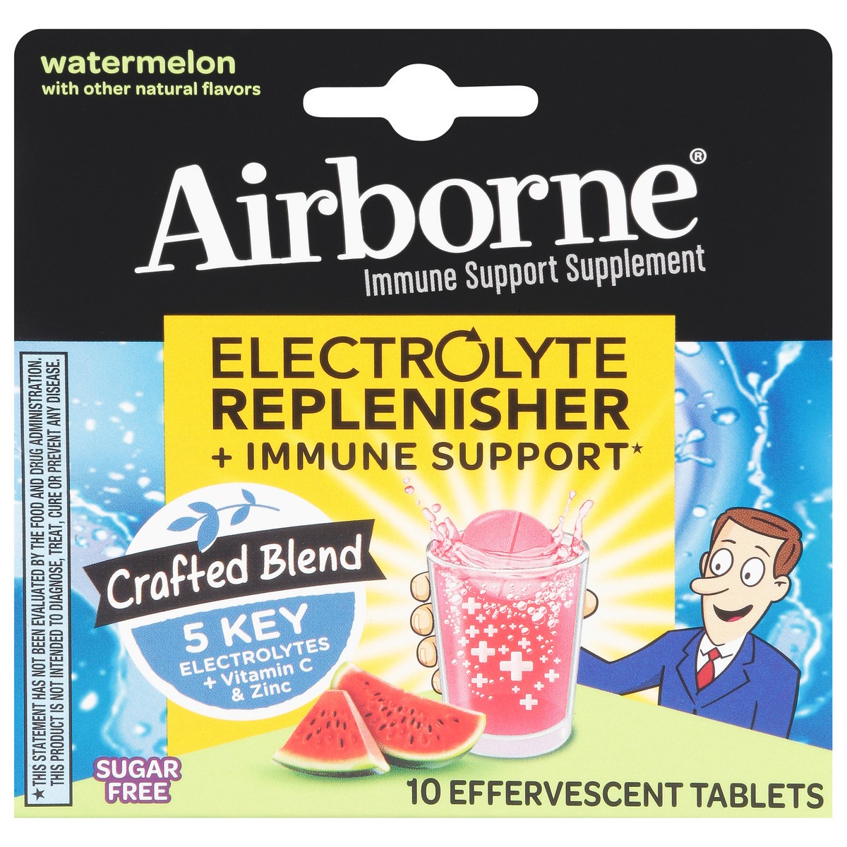 slide 12 of 14, Airborne Sugar Free Watermelon Electrolyte Replenisher + Immune Support 10 Effervescent Tablets, 10 ct