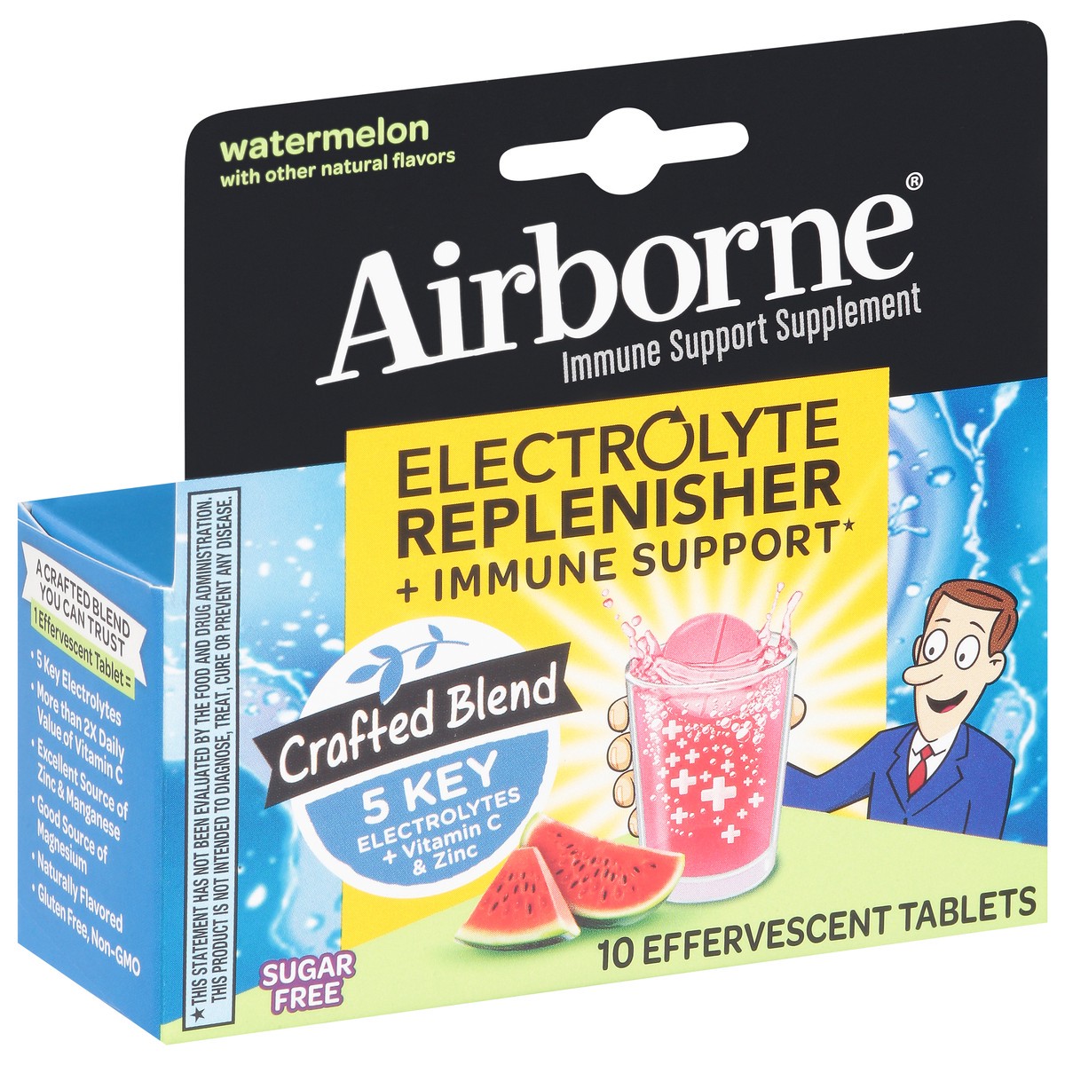 slide 13 of 14, Airborne Sugar Free Watermelon Electrolyte Replenisher + Immune Support 10 Effervescent Tablets, 10 ct