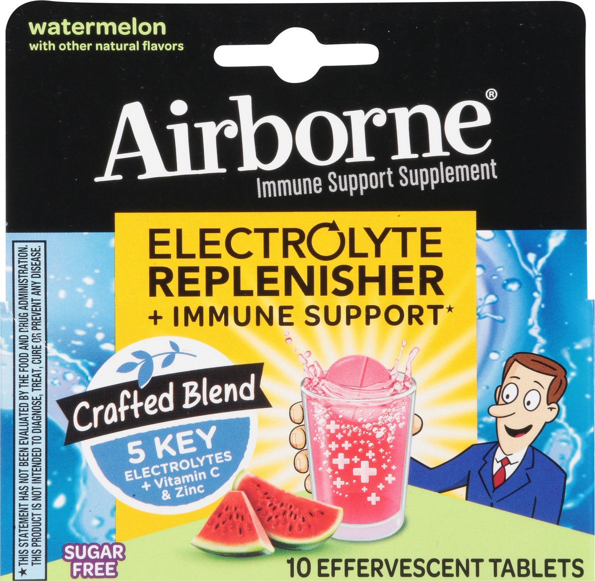 slide 2 of 14, Airborne Sugar Free Watermelon Electrolyte Replenisher + Immune Support 10 Effervescent Tablets, 10 ct
