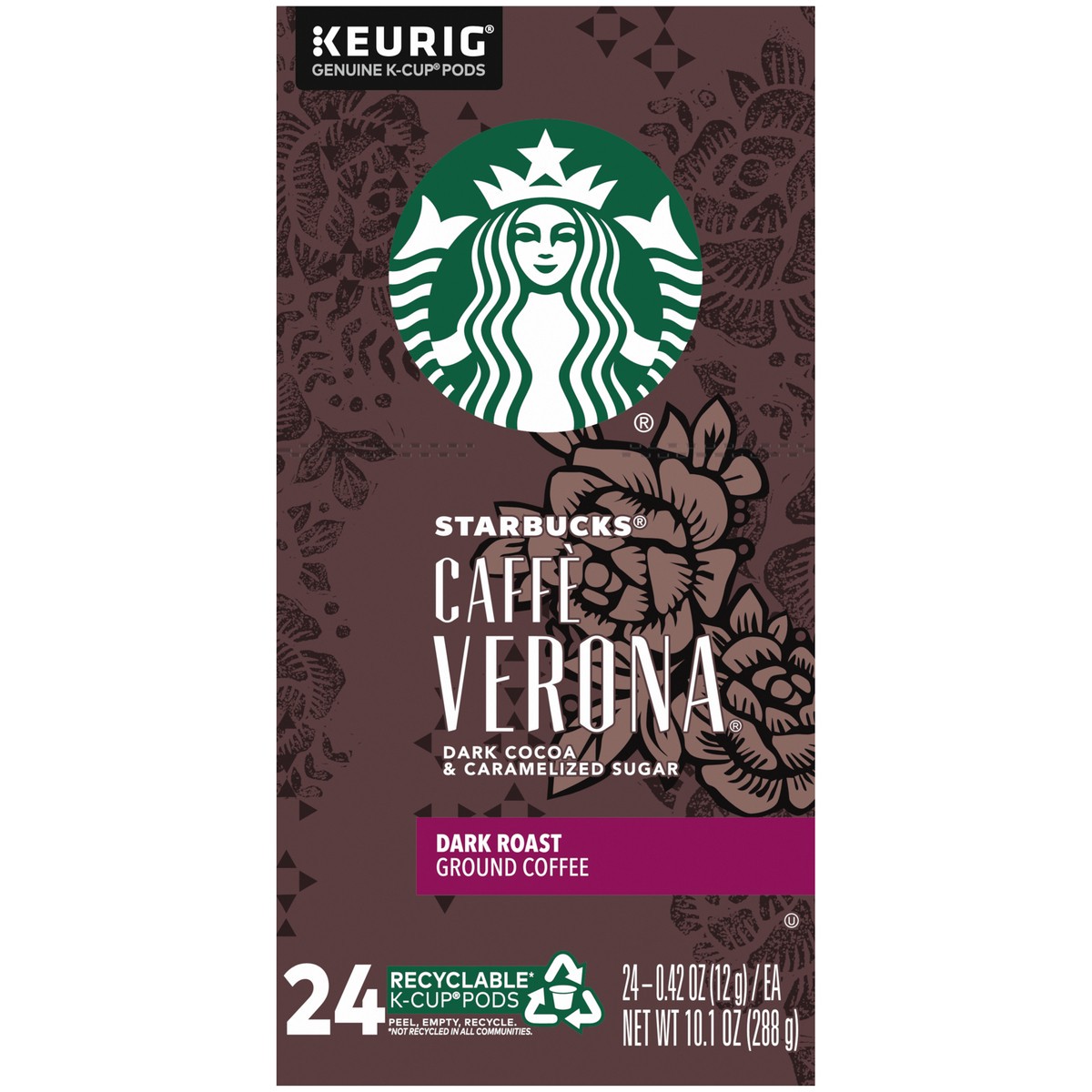 slide 7 of 13, Starbucks K-Cup Coffee Pods, Dark Roast Coffee, Caffè Verona For Keurig Coffee Makers, 100% Arabica, 1 Box (24 Pods), 1 ct