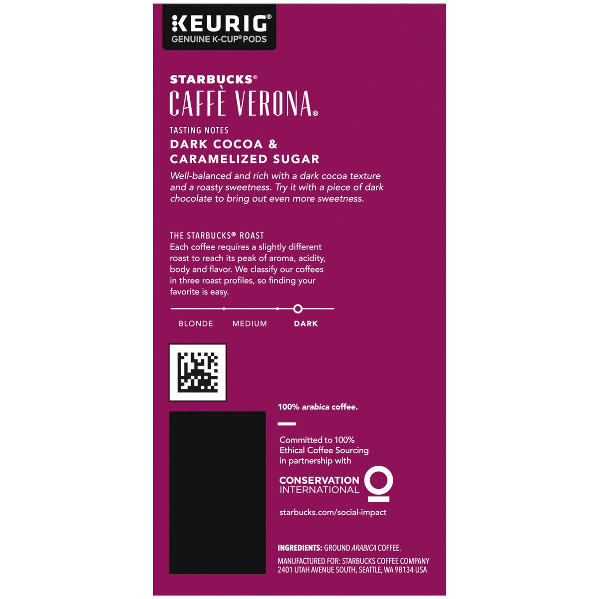 slide 10 of 13, Starbucks K-Cup Coffee Pods, Dark Roast Coffee, Caffè Verona For Keurig Coffee Makers, 100% Arabica, 1 Box (24 Pods), 1 ct