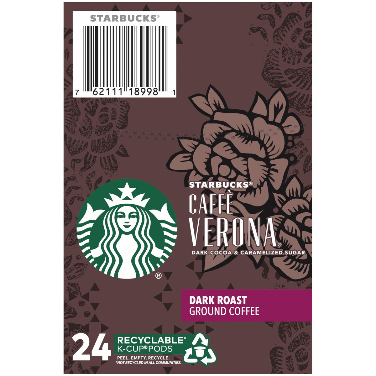 slide 12 of 13, Starbucks K-Cup Coffee Pods, Dark Roast Coffee, Caffè Verona For Keurig Coffee Makers, 100% Arabica, 1 Box (24 Pods), 1 ct