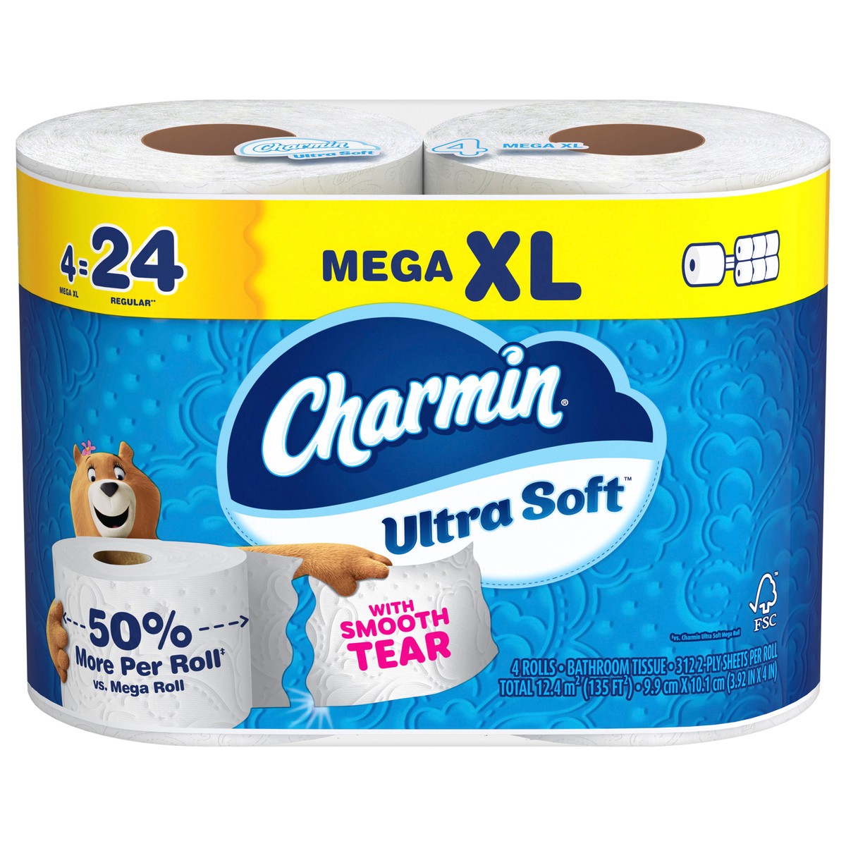 slide 4 of 4, Charmin Toilet Paper Ultra Soft, 4 Mega XL Rolls, 2-ply Bath Tissue, 4 ct