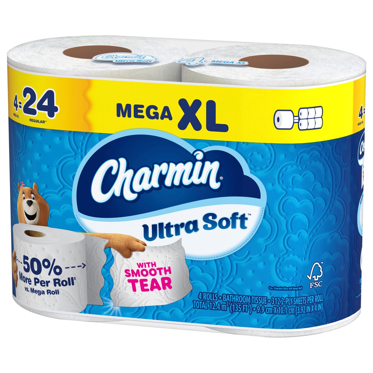 slide 2 of 4, Charmin Toilet Paper Ultra Soft, 4 Mega XL Rolls, 2-ply Bath Tissue, 4 ct