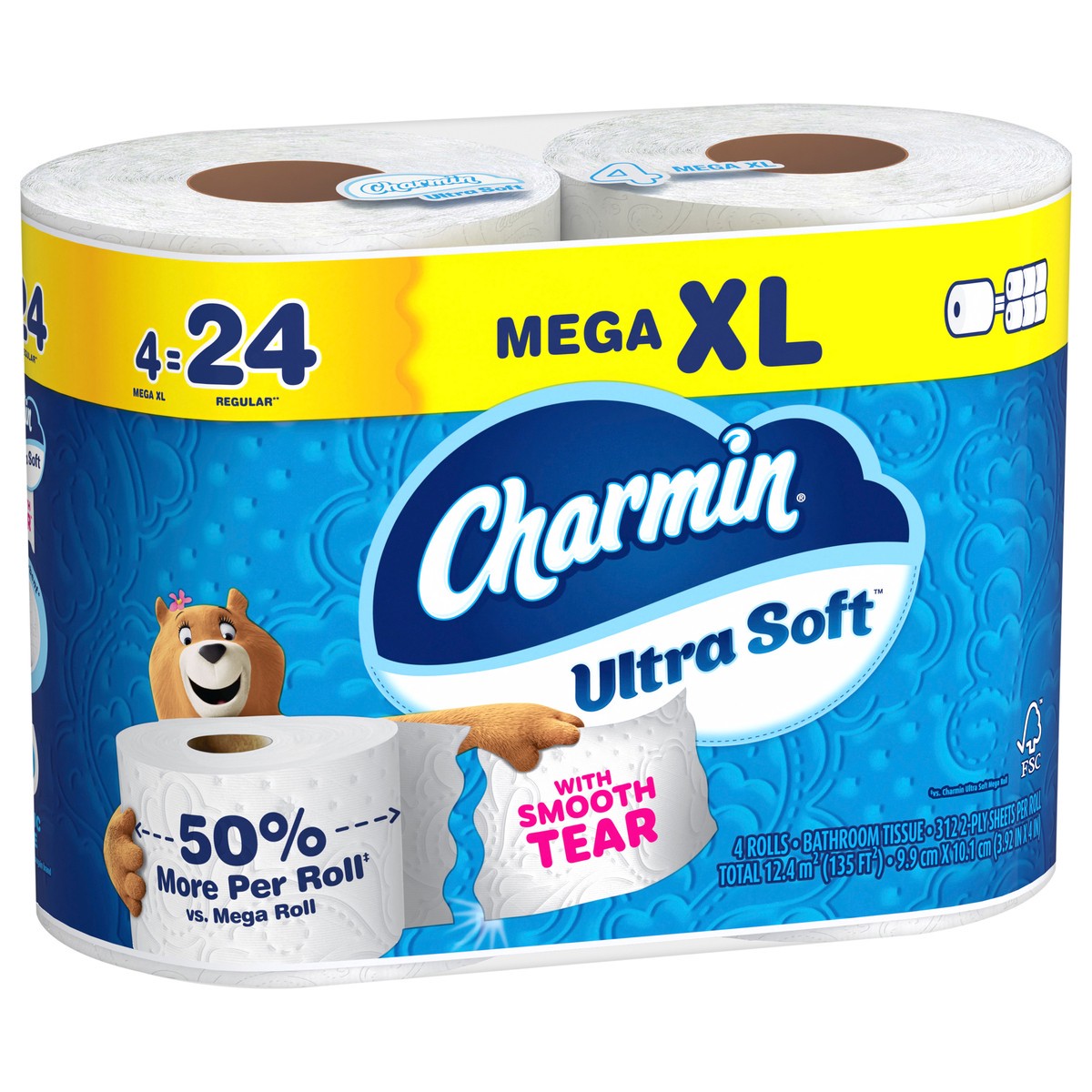 slide 3 of 4, Charmin Toilet Paper Ultra Soft, 4 Mega XL Rolls, 2-ply Bath Tissue, 4 ct
