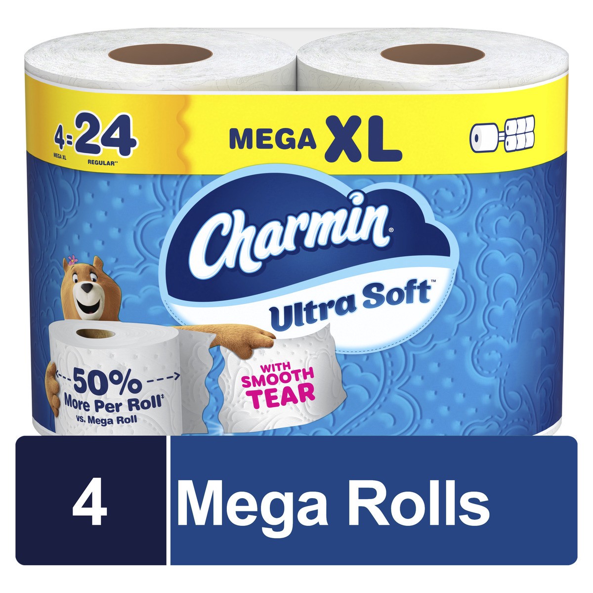 slide 1 of 4, Charmin Toilet Paper Ultra Soft, 4 Mega XL Rolls, 2-ply Bath Tissue, 4 ct