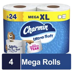 Charmin Toilet Paper Ultra Soft, 4 Mega XL Rolls, 2-ply Bath Tissue