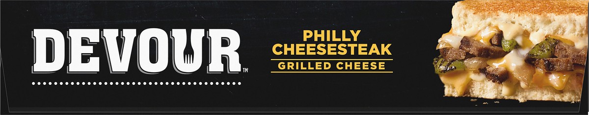 slide 6 of 8, DEVOUR Philly Cheesesteak Grilled Cheese with Roasted Green Peppers & Caramelized Onions Frozen Meal, 7.5 oz Box, 7.51 oz