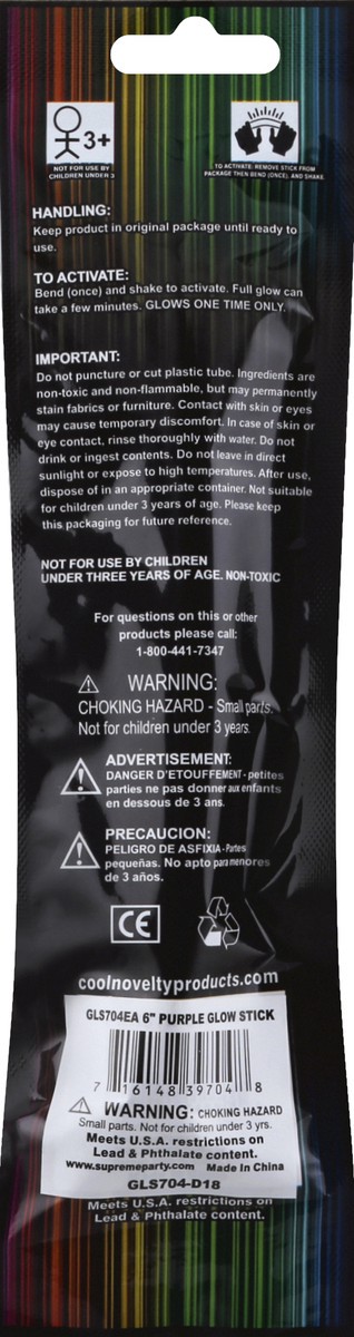 slide 6 of 8, Supreme Glow Supreme Purple Glow Stick 6 Inch, 1 ct
