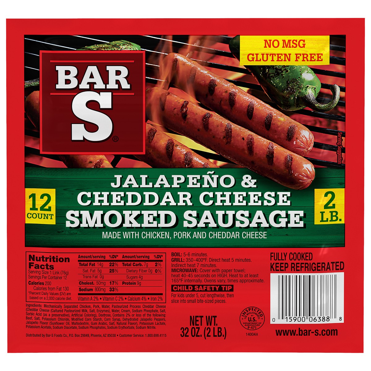 slide 3 of 14, Bar-S Jalapeno & Cheddar Cheese Smoked Sausage 12 ct Pack, 32 oz