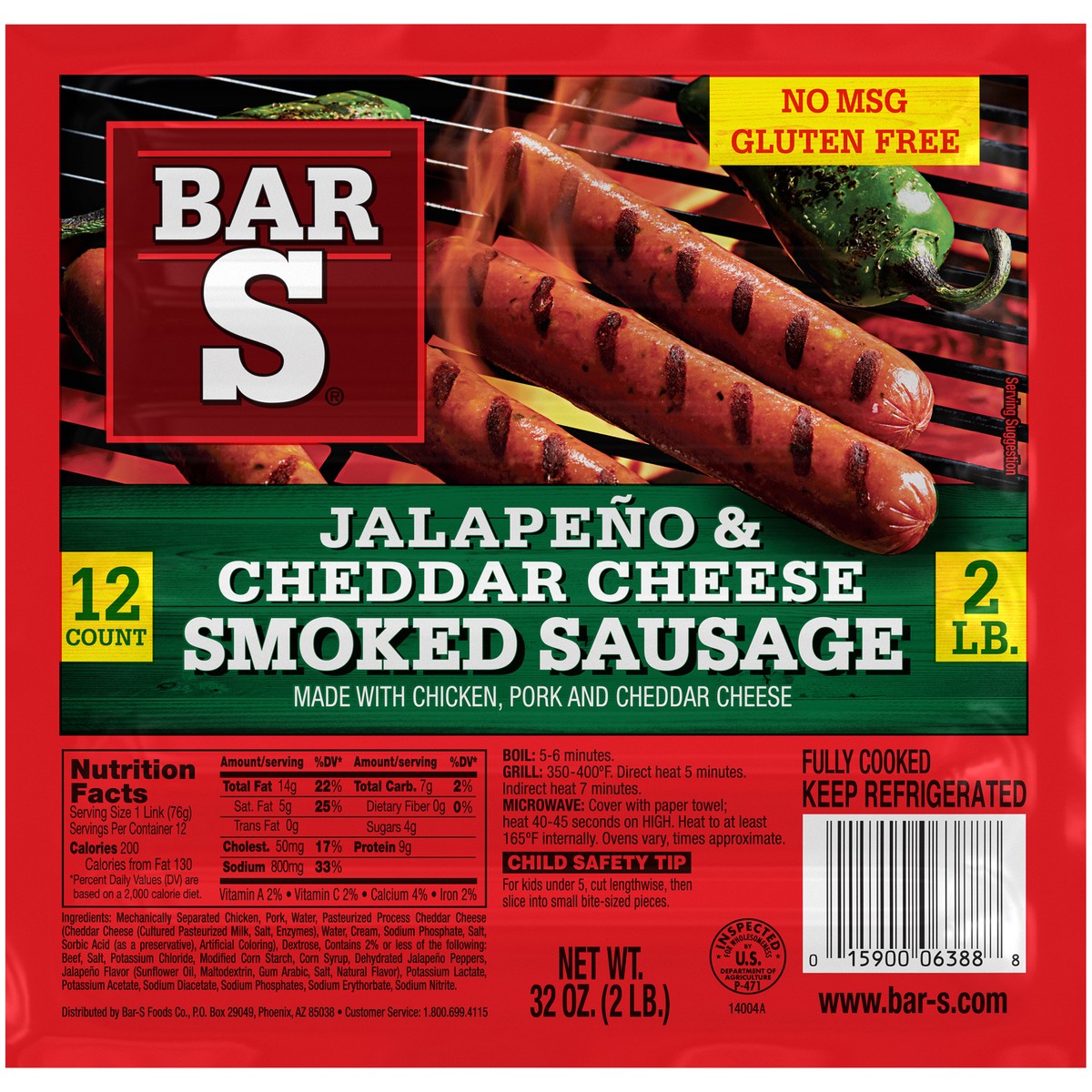 slide 5 of 14, Bar-S Jalapeno & Cheddar Cheese Smoked Sausage 12 ct Pack, 32 oz