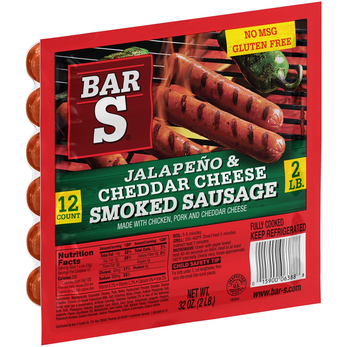 slide 10 of 14, Bar-S Jalapeno & Cheddar Cheese Smoked Sausage 12 ct Pack, 32 oz