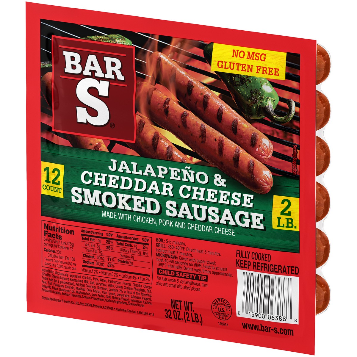 slide 11 of 14, Bar-S Jalapeno & Cheddar Cheese Smoked Sausage 12 ct Pack, 32 oz