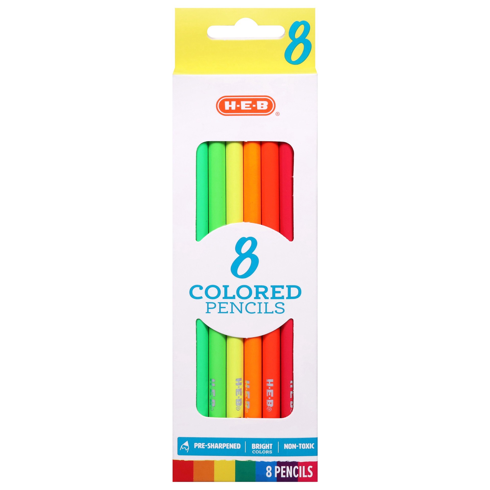 slide 1 of 1, H-E-B Bright Colored Pencils, 8 ct