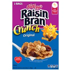 Kellogg's Raisin Bran Crunch Breakfast Cereal, Fiber Cereal, Made with Real Fruit, Original, 42oz Box (2 Bags)