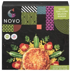 Novo Farmed Green Chili Corn Atlantic Salmon Burger Patties - 4 ct Frozen