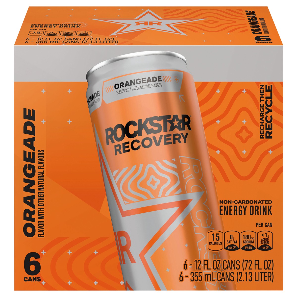 slide 5 of 11, Rockstar Recovery Energy Drink Orangeade - 6 ct, 6 ct; 12 fl oz
