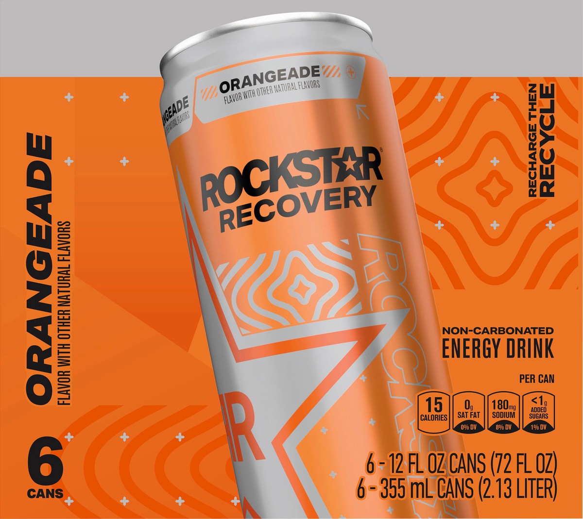 slide 8 of 11, Rockstar Recovery Energy Drink Orangeade - 6 ct, 6 ct; 12 fl oz