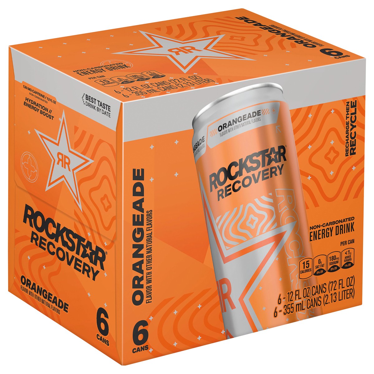 slide 7 of 11, Rockstar Recovery Energy Drink Orangeade - 6 ct, 6 ct; 12 fl oz