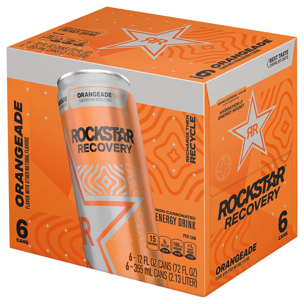 slide 4 of 11, Rockstar Recovery Energy Drink Orangeade - 6 ct, 6 ct; 12 fl oz