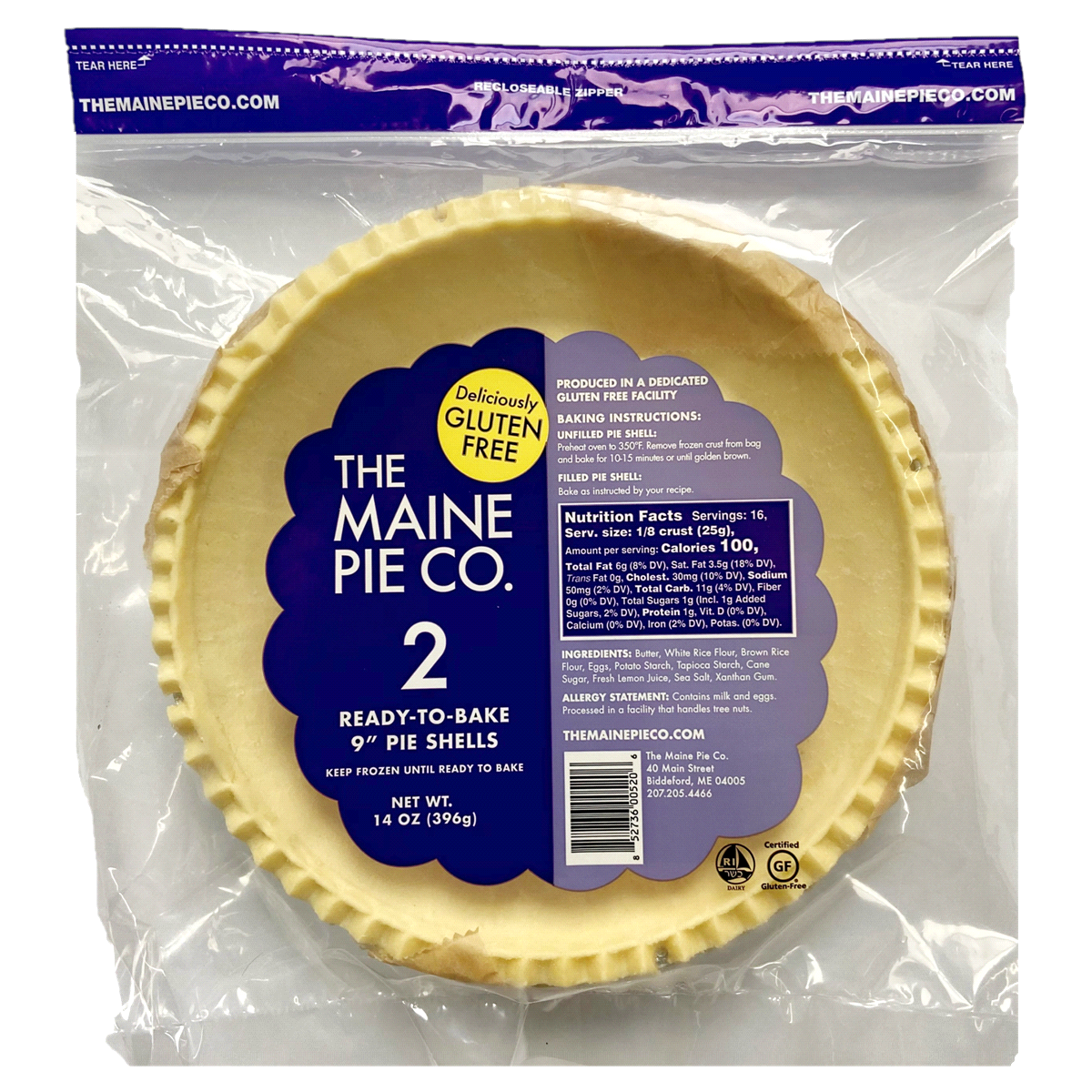 slide 1 of 1, The Maine Pie Co. Gluten Free Pie Shells, 9", 2 ct