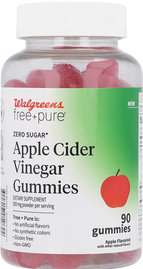 slide 1 of 4, Walgreens Free & Pure Apple Cider Vinegar 500 mg Gummies Apple, 90 ct