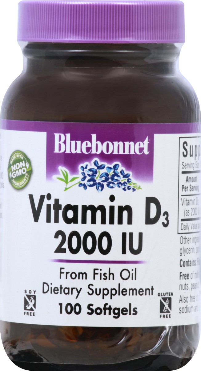 slide 1 of 1, Bluebonnet Nutrition Vitamin D3 2000 Iu, 100 ct