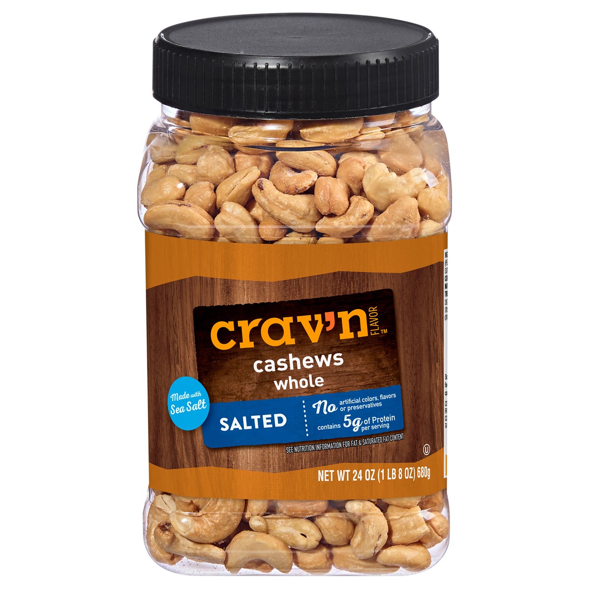 slide 4 of 4, Crav'n Flavor Whole Salted Cashews 24 oz, 24 oz